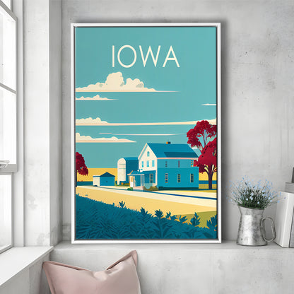 Iowa Retro Art Print, Iowa City Wall Art, Floating Framed Canvas Print, Framed Picture, Painting Canvas