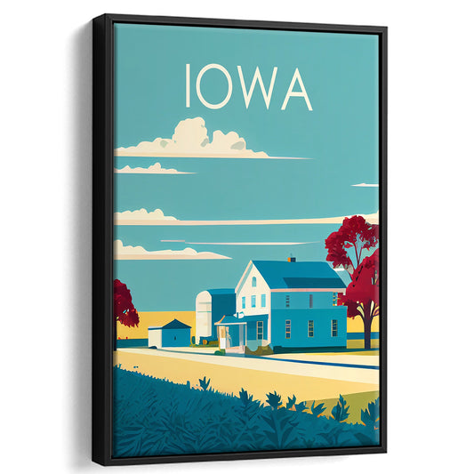 Iowa Retro Art Print, Iowa City Wall Art, Floating Framed Canvas Print, Framed Picture, Painting Canvas