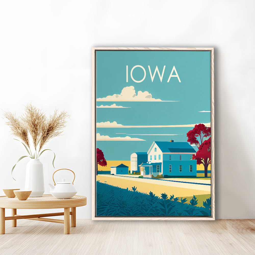 Iowa Retro Art Print, Iowa City Wall Art, Floating Framed Canvas Print, Framed Picture, Painting Canvas