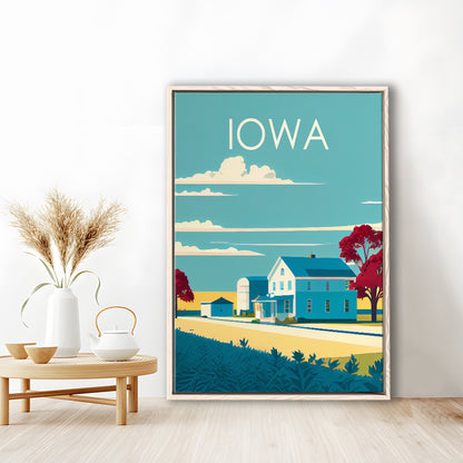 Iowa Retro Art Print, Iowa City Wall Art, Floating Framed Canvas Print, Framed Picture, Painting Canvas