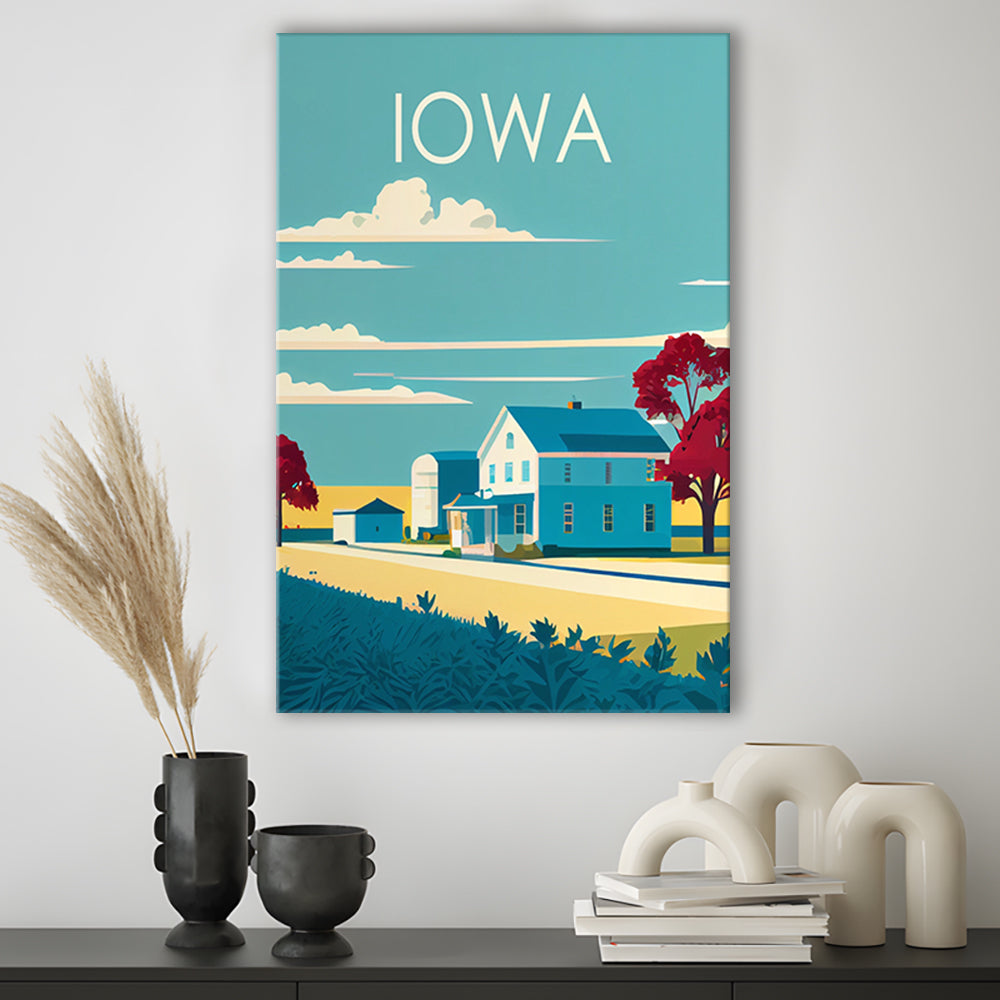 Iowa Retro Art Print, Iowa City Wall Art, Canvas Print, Painting Canvas, Living Room Decor