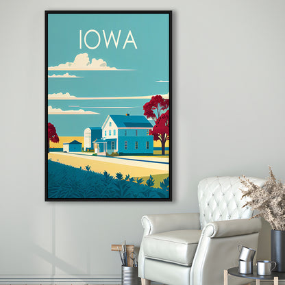 Iowa Retro Art Print, Iowa City Wall Art, Floating Framed Canvas Print, Framed Picture, Painting Canvas