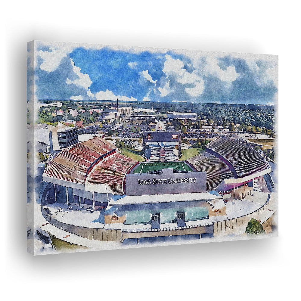 Iowa State Cyclones, Jack Trice Painting Stadium Watercolor, Sport Art, Gifts for him, Canvas Print Wall Art