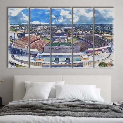 Iowa State Cyclones, Jack Trice Painting Stadium Watercolor, Sport Art, Extra Large Canvas Print Wall Art