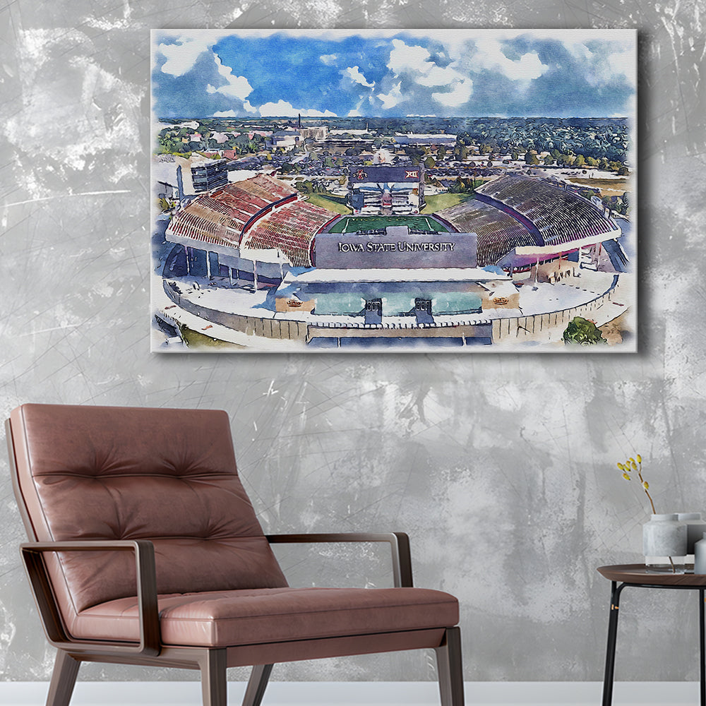 Iowa State Cyclones, Jack Trice Painting Stadium Watercolor, Sport Art, Gifts for him, Canvas Print Wall Art