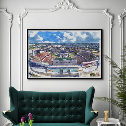 Iowa State Cyclones, Jack Trice Painting Stadium Watercolor, Sport Gift Art, Framed Art Print Wall Decor
