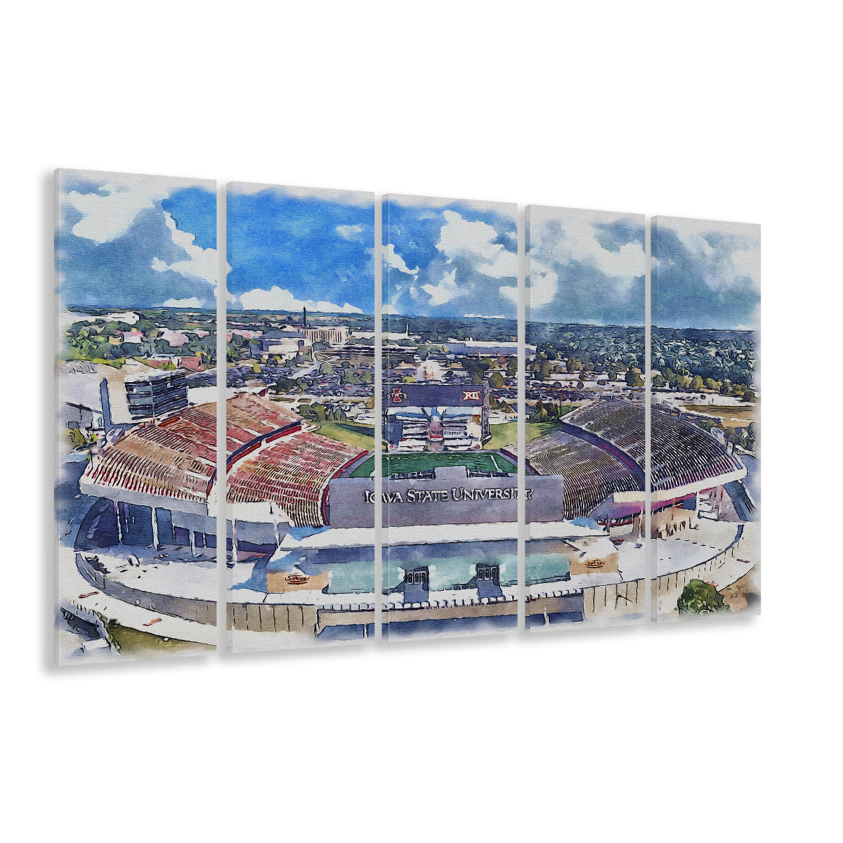 Iowa State Cyclones, Jack Trice Painting Stadium Watercolor, Sport Art, Extra Large Canvas Print Wall Art