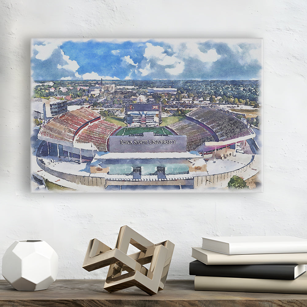Iowa State Cyclones, Jack Trice Painting Stadium Watercolor, Sport Art, Gifts for him, Canvas Print Wall Art