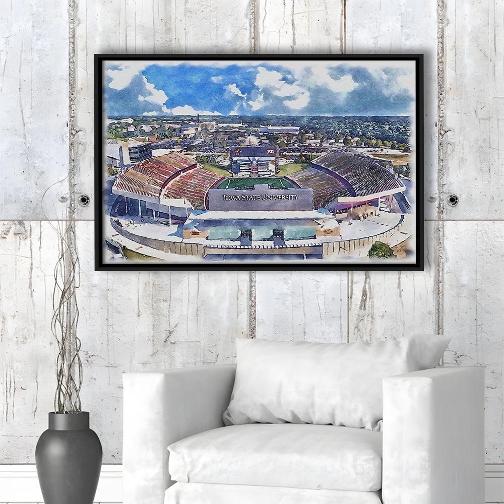 Iowa State Cyclones, Jack Trice Painting Stadium Watercolor, Sport Gift Art, Framed Canvas Print Wall Art