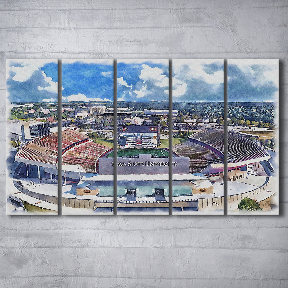 Iowa State Cyclones, Jack Trice Painting Stadium Watercolor, Sport Art, Extra Large Canvas Print Wall Art