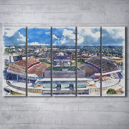 Iowa State Cyclones, Jack Trice Painting Stadium Watercolor, Sport Art, Extra Large Canvas Print Wall Art