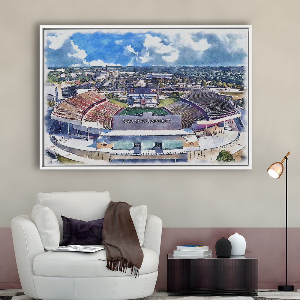 Iowa State Cyclones, Jack Trice Painting Stadium Watercolor, Sport Gift Art, Framed Canvas Print Wall Art