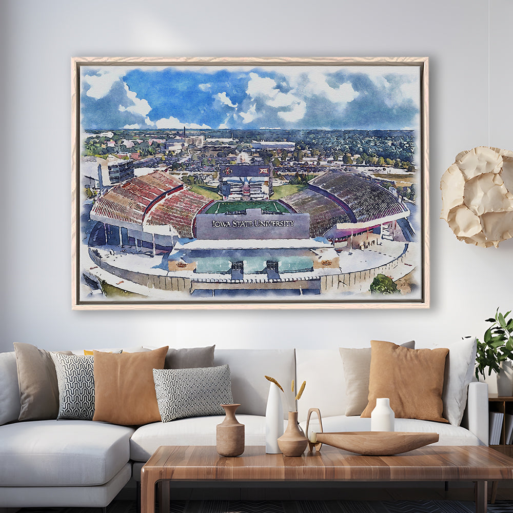 Iowa State Cyclones, Jack Trice Painting Stadium Watercolor, Sport Gift Art, Framed Canvas Print Wall Art