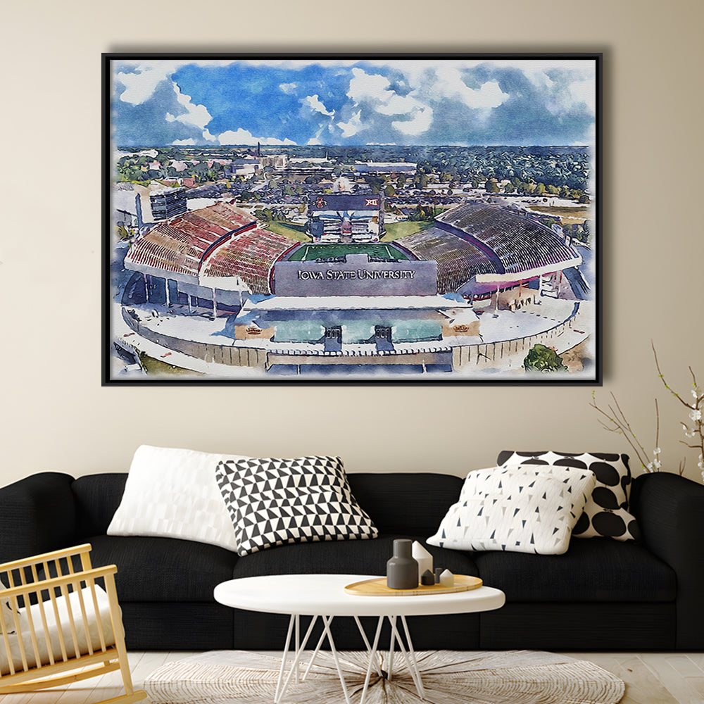 Iowa State Cyclones, Jack Trice Painting Stadium Watercolor, Sport Gift Art, Framed Canvas Print Wall Art