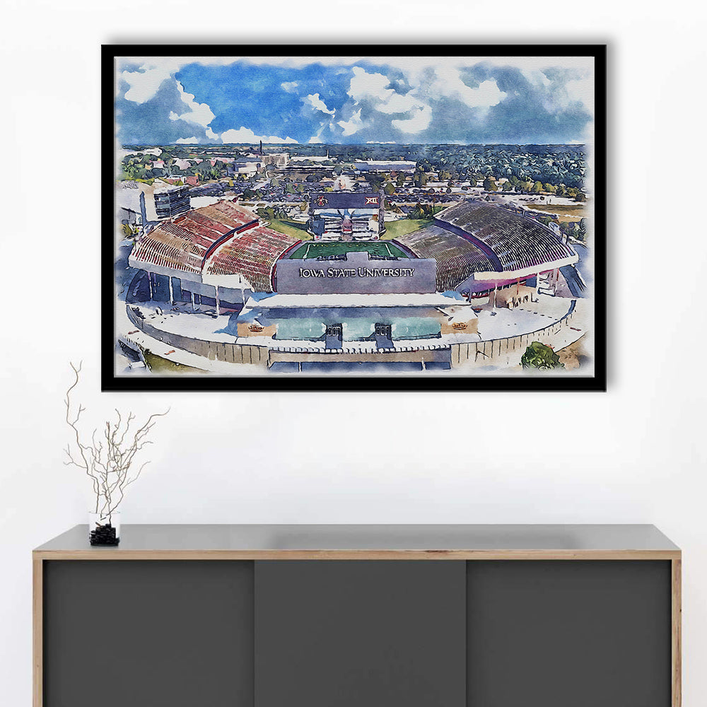 Iowa State Cyclones, Jack Trice Painting Stadium Watercolor, Sport Gift Art, Framed Art Print Wall Decor