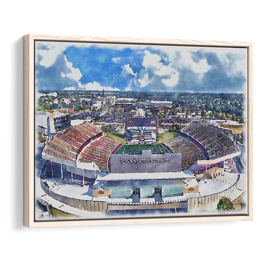 Iowa State Cyclones, Jack Trice Painting Stadium Watercolor, Sport Gift Art, Framed Canvas Print Wall Art