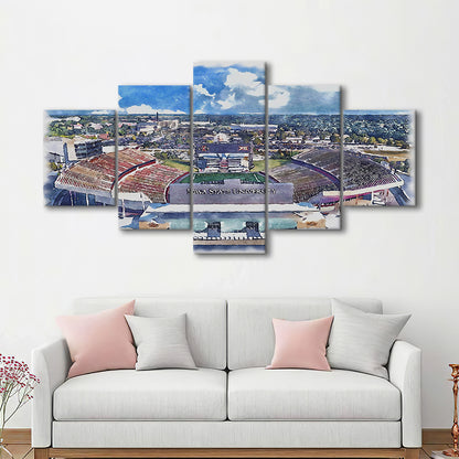 Iowa State Cyclones, Jack Trice Painting Stadium Watercolor, Sport Art, Mixed 5 Panel, Canvas Print Wall Art