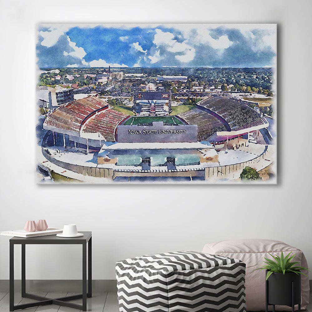 Iowa State Cyclones, Jack Trice Painting Stadium Watercolor, Sport Art, Gifts for him, Canvas Print Wall Art