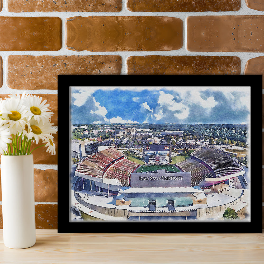 Iowa State Cyclones, Jack Trice Painting Stadium Watercolor, Sport Gift Art, Framed Art Print Wall Decor