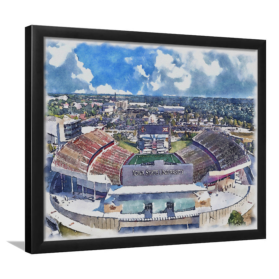 Iowa State Cyclones, Jack Trice Painting Stadium Watercolor, Sport Gift Art, Framed Art Print Wall Decor