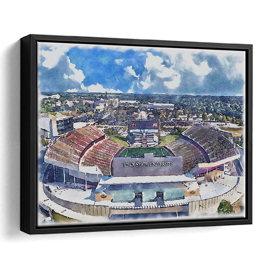 Iowa State Cyclones, Jack Trice Painting Stadium Watercolor, Sport Gift Art, Framed Canvas Print Wall Art