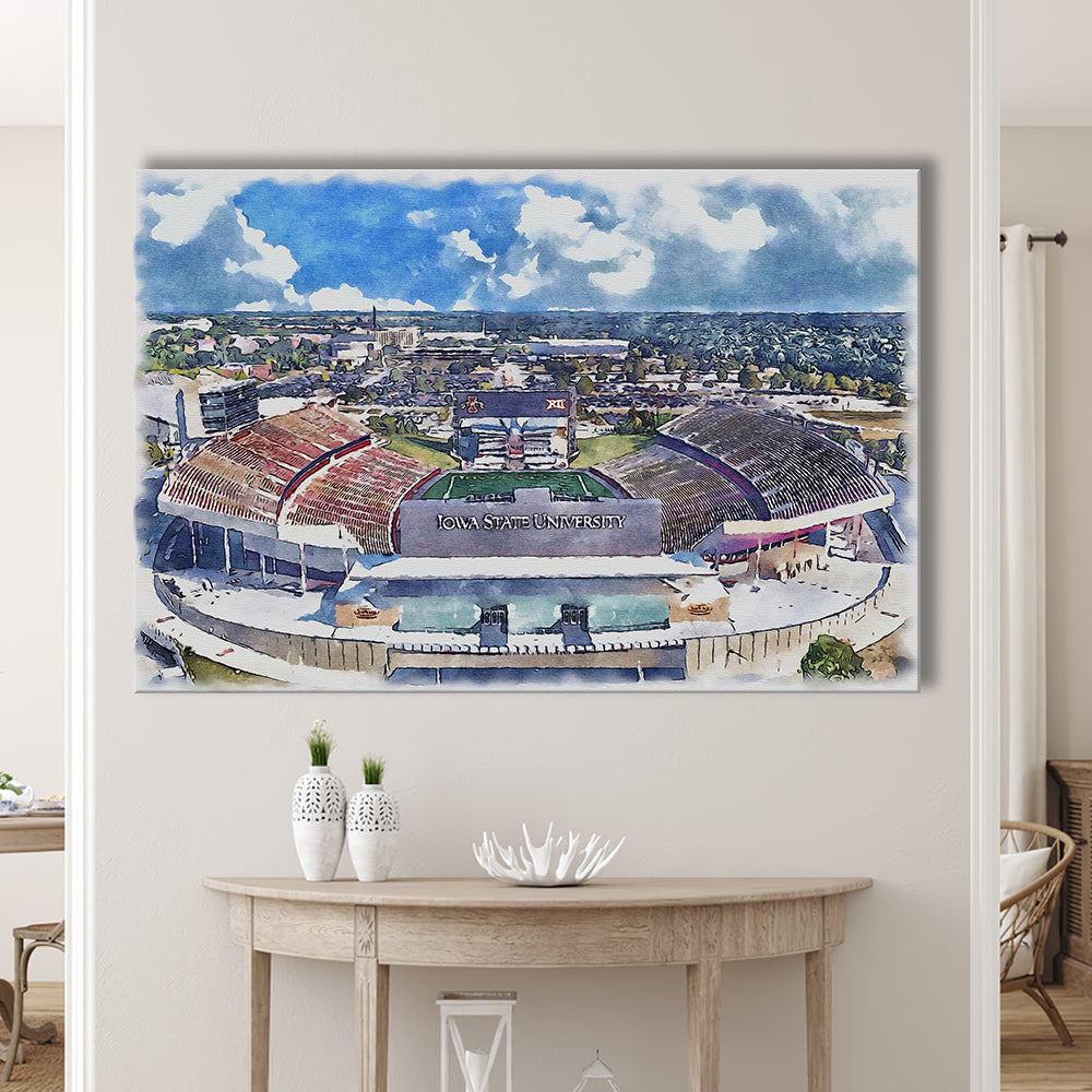 Iowa State Cyclones, Jack Trice Painting Stadium Watercolor, Sport Art, Gifts for him, Canvas Print Wall Art