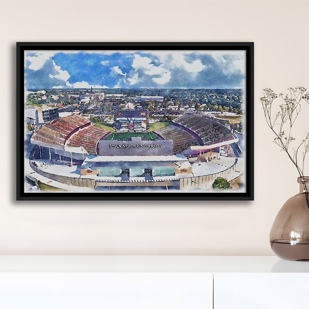 Iowa State Cyclones, Jack Trice Painting Stadium Watercolor, Sport Gift Art, Framed Canvas Print Wall Art