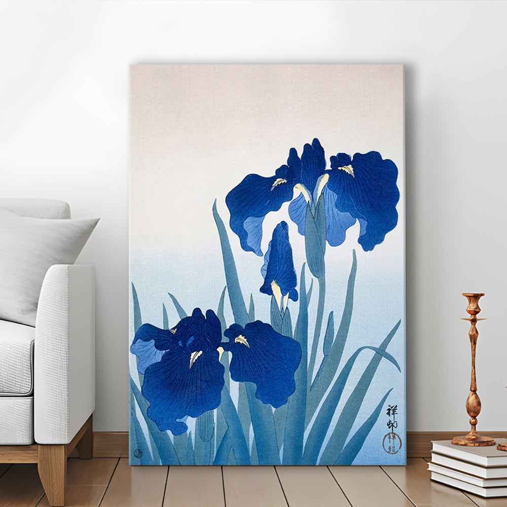 Iris Flowers By Ohara Koson, Vintage, Blue Vintage Print, Antique Drawing Art, Canvas Print, Canvas Decor