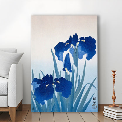 Iris Flowers By Ohara Koson, Vintage, Blue Vintage Print, Antique Drawing Art, Canvas Print, Canvas Decor