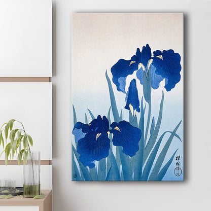 Iris Flowers By Ohara Koson, Vintage, Blue Vintage Print, Antique Drawing Art, Canvas Print, Canvas Decor
