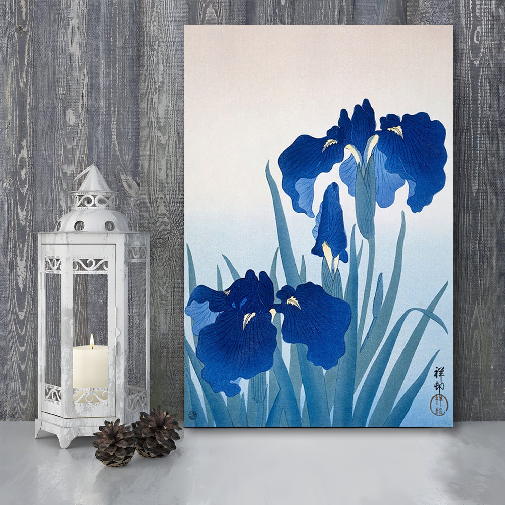 Iris Flowers By Ohara Koson, Vintage, Blue Vintage Print, Antique Drawing Art, Canvas Print, Canvas Decor