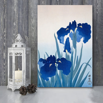 Iris Flowers By Ohara Koson, Vintage, Blue Vintage Print, Antique Drawing Art, Canvas Print, Canvas Decor
