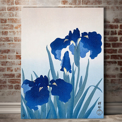 Iris Flowers By Ohara Koson, Vintage, Blue Vintage Print, Antique Drawing Art, Canvas Print, Canvas Decor