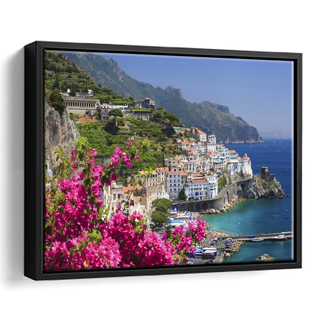 Italy Campania Amalfi Coast Amalfi Amalfi Overview From Grand Hotel, Framed Cavas Print, Floating Frame