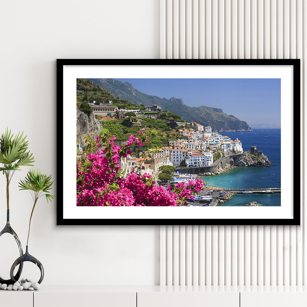 Italy Campania Amalfi Coast Amalfi Amalfi Overview From Grand Hotel, Framed Art Print White Border