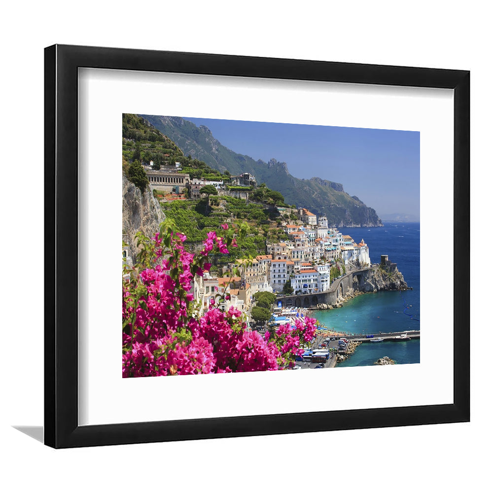 Italy Campania Amalfi Coast Amalfi Amalfi Overview From Grand Hotel, Framed Art Print White Border