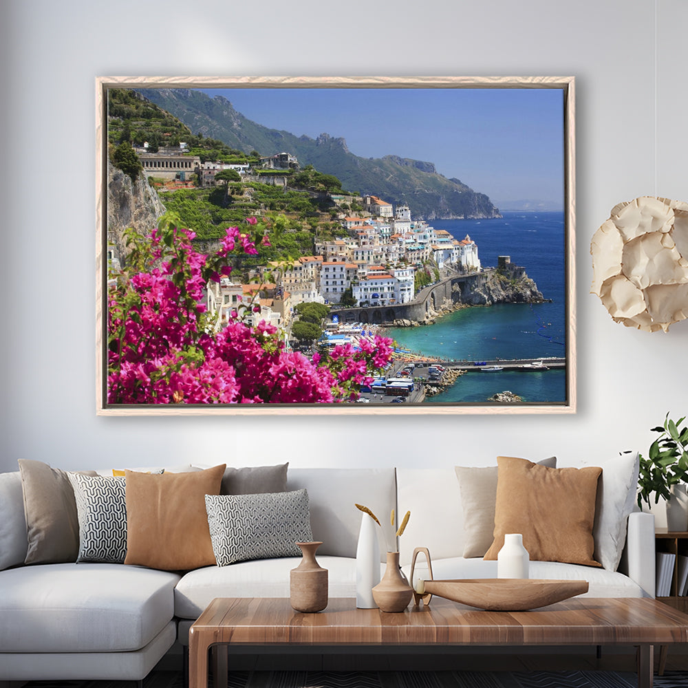 Italy Campania Amalfi Coast Amalfi Amalfi Overview From Grand Hotel, Framed Cavas Print, Floating Frame