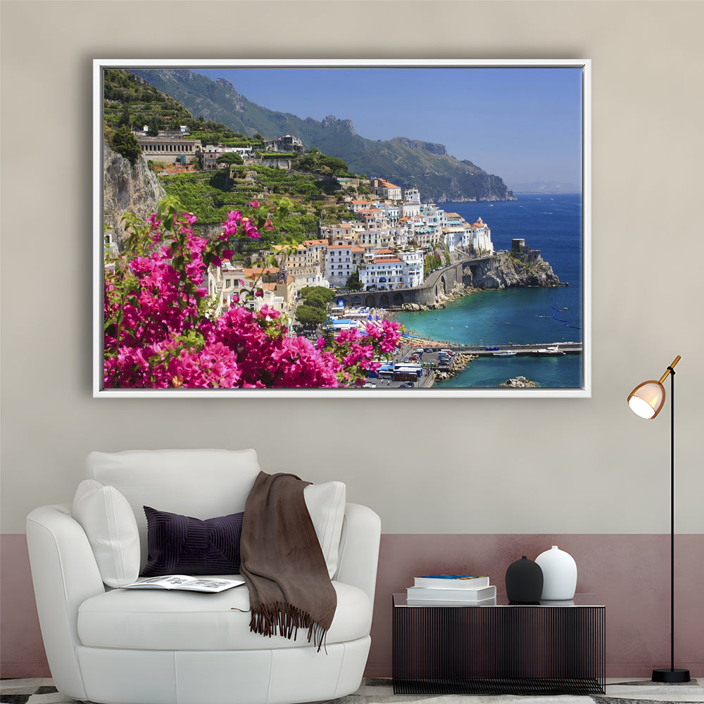 Italy Campania Amalfi Coast Amalfi Amalfi Overview From Grand Hotel, Framed Cavas Print, Floating Frame