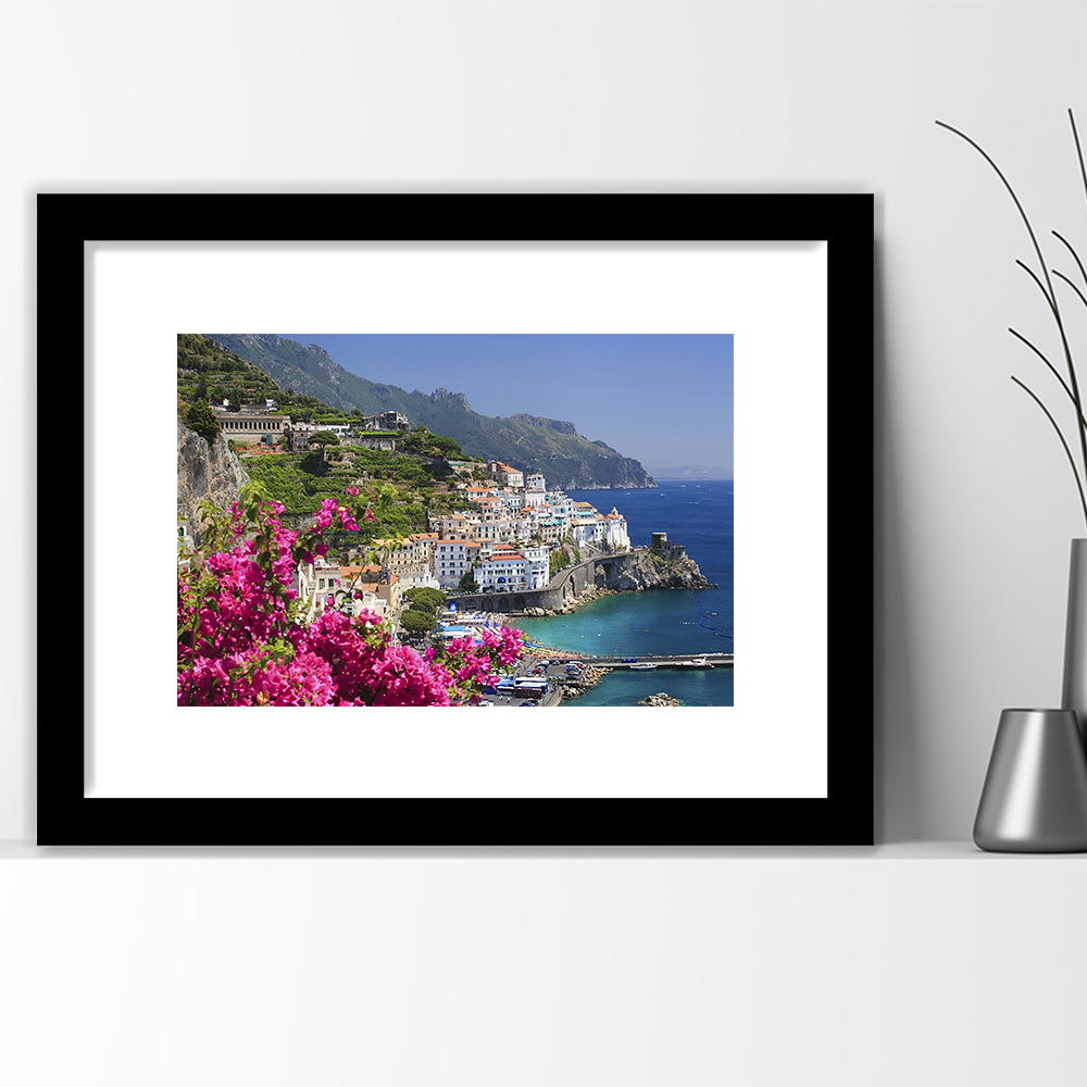 Italy Campania Amalfi Coast Amalfi Amalfi Overview From Grand Hotel, Framed Art Print White Border