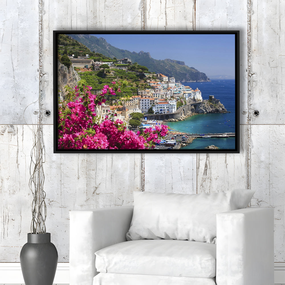 Italy Campania Amalfi Coast Amalfi Amalfi Overview From Grand Hotel, Framed Cavas Print, Floating Frame
