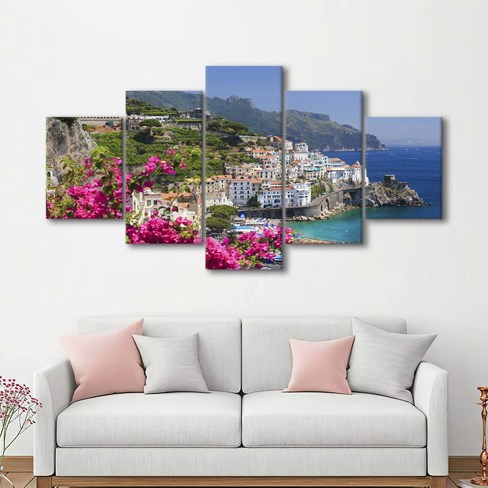 Italy Campania Amalfi Coast Amalfi Amalfi overview from Grand Hotel, 5 Piece Large Cavas Print Wall Art