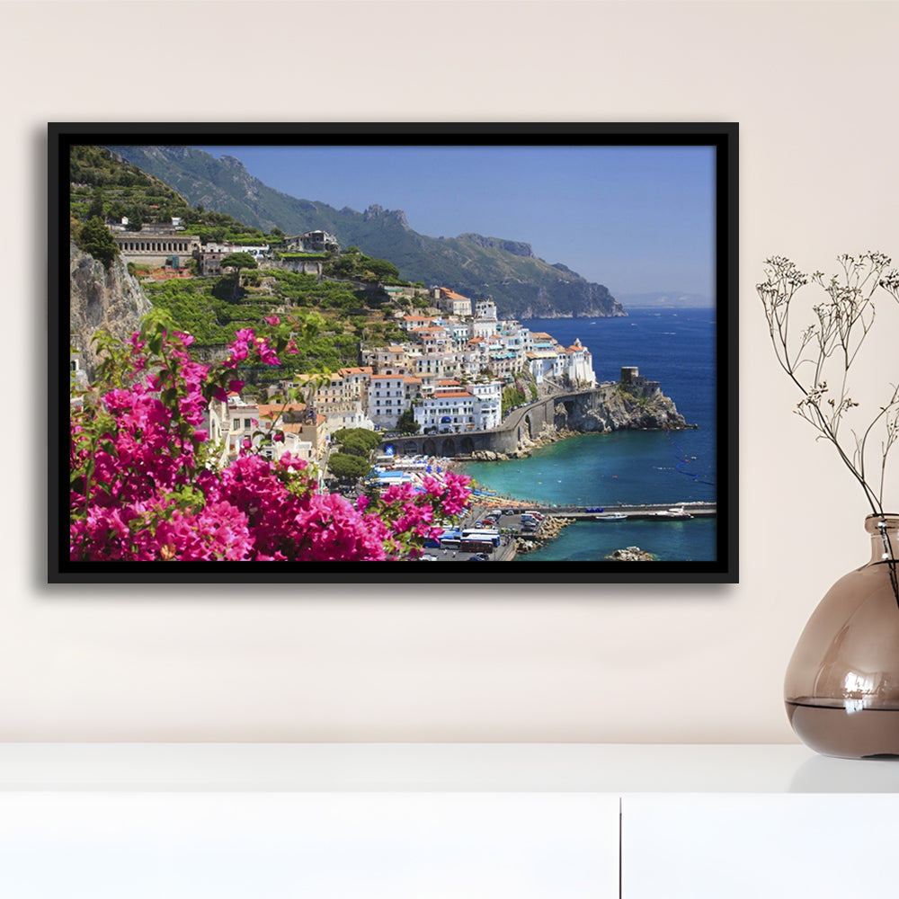 Italy Campania Amalfi Coast Amalfi Amalfi Overview From Grand Hotel, Framed Cavas Print, Floating Frame