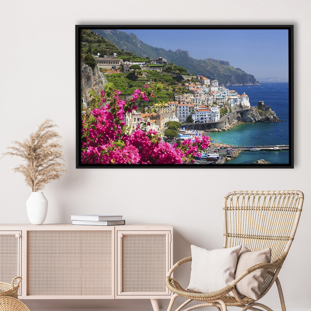 Italy Campania Amalfi Coast Amalfi Amalfi Overview From Grand Hotel, Framed Cavas Print, Floating Frame