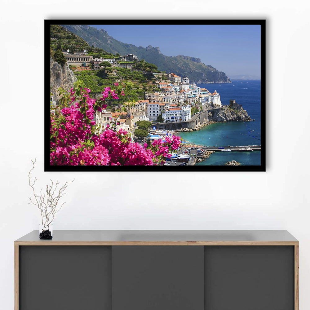 Italy Campania Amalfi Coast Amalfi Amalfi Overview From Grand Hotel, Framed Art Print, Picture Framed