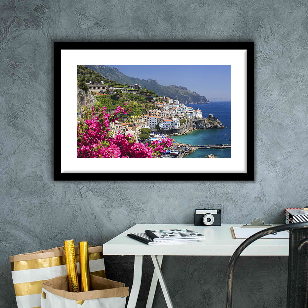 Italy Campania Amalfi Coast Amalfi Amalfi Overview From Grand Hotel, Framed Art Print White Border