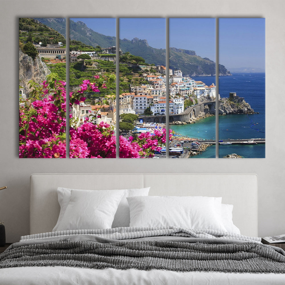 Italy Campania Amalfi Coast Amalfi Amalfi overview from Grand Hotel, 5 Piece B Extra Large Cavas Print Wall Art Decor