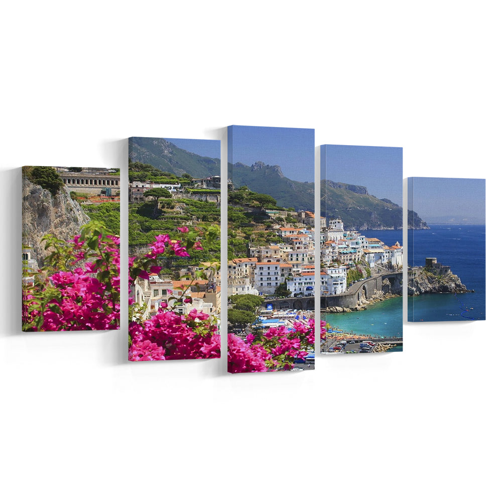 Italy Campania Amalfi Coast Amalfi Amalfi overview from Grand Hotel, 5 Piece Large Cavas Print Wall Art