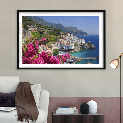 Italy Campania Amalfi Coast Amalfi Amalfi Overview From Grand Hotel, Framed Art Print White Border