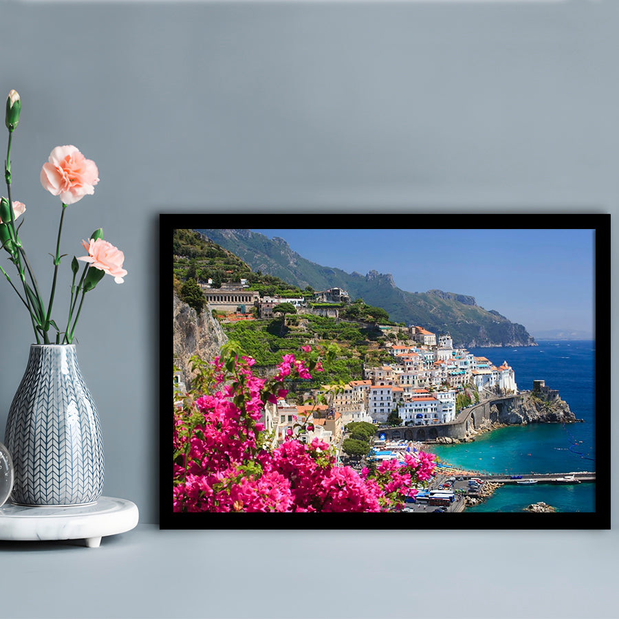 Italy Campania Amalfi Coast Amalfi Amalfi Overview From Grand Hotel, Framed Art Print, Picture Framed