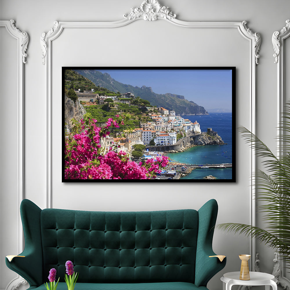 Italy Campania Amalfi Coast Amalfi Amalfi Overview From Grand Hotel, Framed Art Print, Picture Framed